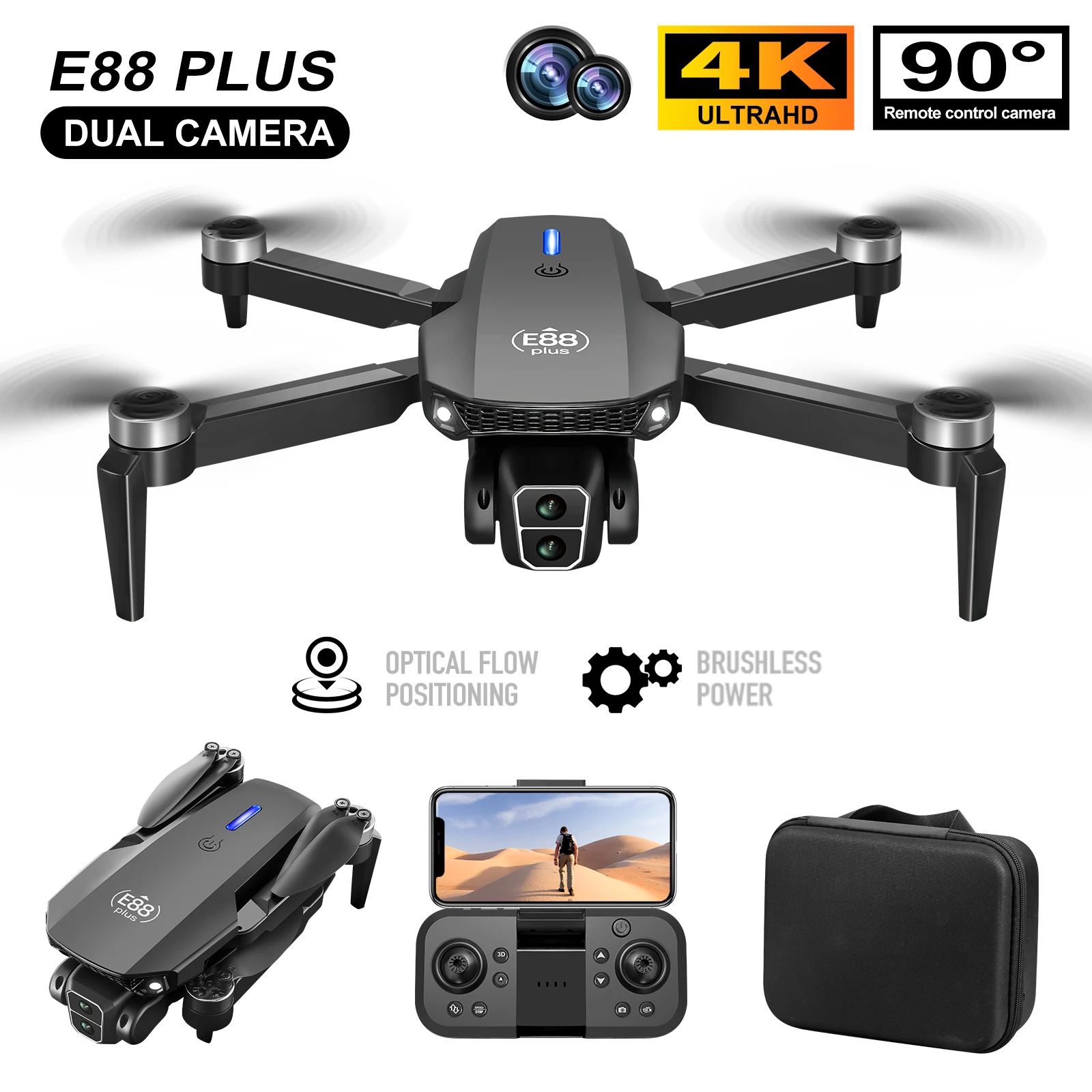 Rc Helicopter Case - โดรนโดรน E88 Plus ใหม่: 90 °